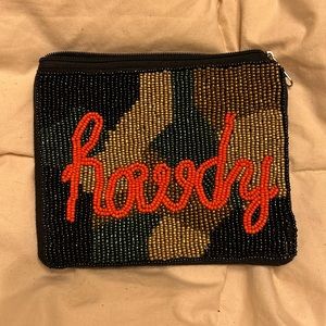 Beaded “howdy” zipper pouch / clutch